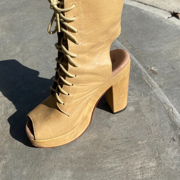 Gee WaWa leather lace-up open toe heels size 7 - Picture 4 of 7